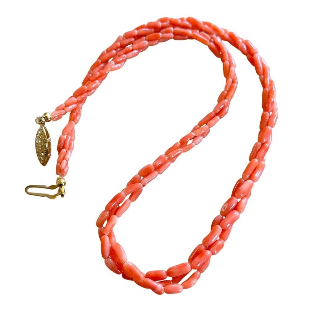 VTG Mediterranean Pink Coral Natural Necklace Torsade Genuine Italy Beaded 16"